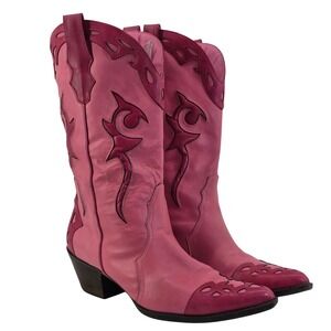 Reba McEntire Collins Pink Leather Western Cowboy Boots Pointed Toe Womens 10M